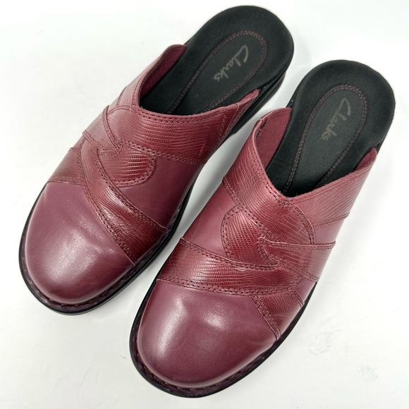 Clarks Women Burgundy Comfort Leather Clogs Mule - Picture 5 of 10